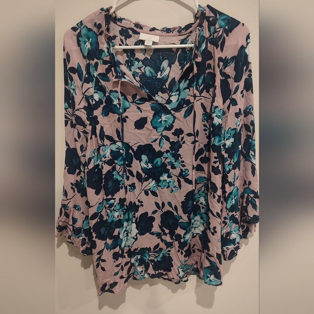 J. Jill Floral Blouse in Pink & Blue Romantical Date Night Career Piece